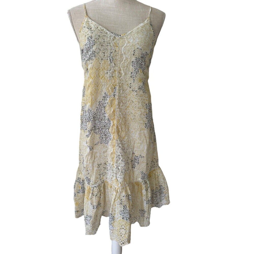 Rachel Zoe Yellow Eyelet Lace Detail Cottage Core Boho Dress Size M